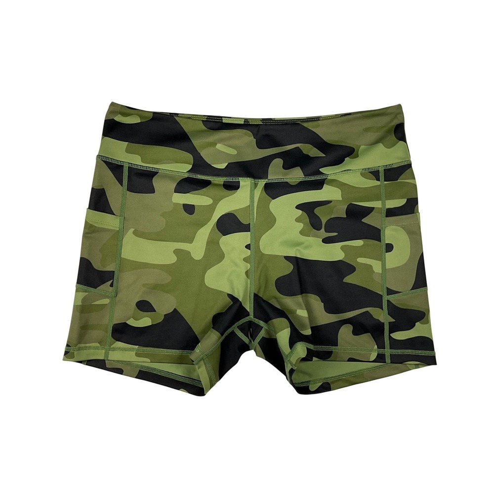 Zyia Active Green Camo Light n Tight Pocket Hustle Shorts 4" Size XXXL